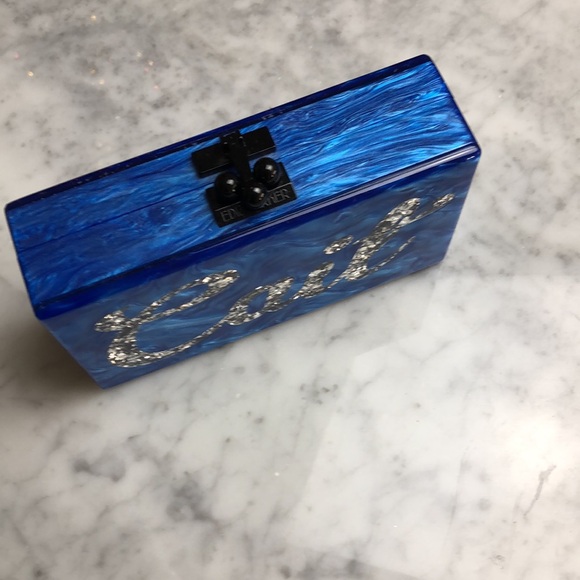 EDIE PARKER Blue and Silver Clutch with Script Design - Picture 9 of 13